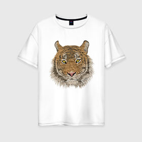 Женская футболка хлопок Oversize с принтом тигр в Белгороде, 100% хлопок | свободный крой, круглый ворот, спущенный рукав, длина до линии бедер
 | животные | кошка | леопард | тигр | тигрица