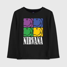 Детский лонгслив хлопок с принтом Nirvana в Белгороде, 100% хлопок | круглый вырез горловины, полуприлегающий силуэт, длина до линии бедер | alternative rock | american | grunge | music | nirvana | rock | rock band | usa | альтернативный рок | американская | гранж | музыка | рок | рок группа | сша