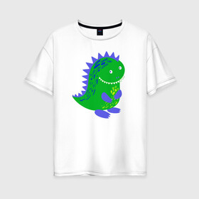 Женская футболка хлопок Oversize с принтом Зеленый дракончик-динозаврик в Белгороде, 100% хлопок | свободный крой, круглый ворот, спущенный рукав, длина до линии бедер
 | dino | волшебный | дино | динозавр | динозаврик | дракон | дракончик | дракоша | змей горыныч | змея | змий | малыш | милашка | милый | парк юрского периода | сказка | сказочный | фэнтези