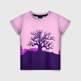 Детская футболка 3D с принтом Старое и страшное дерево в Белгороде, 100% гипоаллергенный полиэфир | прямой крой, круглый вырез горловины, длина до линии бедер, чуть спущенное плечо, ткань немного тянется | 2d рисунок дерева | дерево без листьев | минимализм | старое дерево | страшное дерево