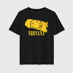 Женская футболка хлопок Oversize с принтом Nirvana в Белгороде, 100% хлопок | свободный крой, круглый ворот, спущенный рукав, длина до линии бедер
 | alternative rock | american | grunge | music | nirvana | rock | rock band | usa | альтернативный рок | американская | гранж | музыка | рок | рок группа | сша
