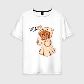 Женская футболка хлопок Oversize с принтом Аниме Виабу в Белгороде, 100% хлопок | свободный крой, круглый ворот, спущенный рукав, длина до линии бедер
 | anime | anime girl | halloween | waifu | weeaboo | аниме | вайфу | виабу | призрак | семпай | тян | тяночка | хеллоуин | хэллоуин