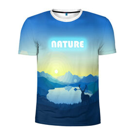 Мужская футболка 3D спортивная с принтом NATURE в Белгороде, 100% полиэстер с улучшенными характеристиками | приталенный силуэт, круглая горловина, широкие плечи, сужается к линии бедра | горы | закат | лес | ночное небо | озеро в лесу | олень в лесу | природа | солнце