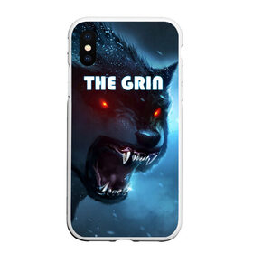 Чехол для iPhone XS Max матовый с принтом THE GRIN в Белгороде, Силикон | Область печати: задняя сторона чехла, без боковых панелей | Тематика изображения на принте: волк | волк зимой | глаза волка | горящие глаза | неоновый глаза | оборотень | оскал | оскал волка | оскал оборотня