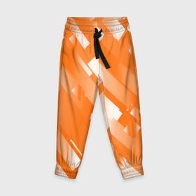 Детские брюки 3D с принтом Оранжевый градиент в Белгороде, 100% полиэстер | манжеты по низу, эластичный пояс регулируется шнурком, по бокам два кармана без застежек, внутренняя часть кармана из мелкой сетки | блеск | геометрия | градиент | линии | оранжевый | полосы