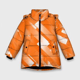 Зимняя куртка для девочек 3D с принтом Оранжевый градиент в Белгороде, ткань верха — 100% полиэстер; подклад — 100% полиэстер, утеплитель — 100% полиэстер. | длина ниже бедра, удлиненная спинка, воротник стойка и отстегивающийся капюшон. Есть боковые карманы с листочкой на кнопках, утяжки по низу изделия и внутренний карман на молнии. 

Предусмотрены светоотражающий принт на спинке, радужный светоотражающий элемент на пуллере молнии и на резинке для утяжки. | Тематика изображения на принте: блеск | геометрия | градиент | линии | оранжевый | полосы