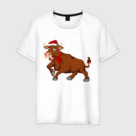 Мужская футболка хлопок с принтом Праздничный бык в Белгороде, 100% хлопок | прямой крой, круглый вырез горловины, длина до линии бедер, слегка спущенное плечо. | 