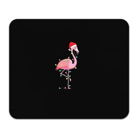 Коврик для мышки прямоугольный с принтом Новогодний Фламинго в Белгороде, натуральный каучук | размер 230 х 185 мм; запечатка лицевой стороны | 2021 | гирлянда | год быка | дед мороз | новогодний | новогодняя | новый год | птица | рождество | розовый фламинго | с новым годом | фламинго