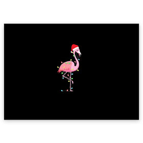 Поздравительная открытка с принтом Новогодний Фламинго в Белгороде, 100% бумага | плотность бумаги 280 г/м2, матовая, на обратной стороне линовка и место для марки
 | Тематика изображения на принте: 2021 | гирлянда | год быка | дед мороз | новогодний | новогодняя | новый год | птица | рождество | розовый фламинго | с новым годом | фламинго