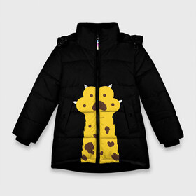 Зимняя куртка для девочек 3D с принтом Лапа тигра в Белгороде, ткань верха — 100% полиэстер; подклад — 100% полиэстер, утеплитель — 100% полиэстер. | длина ниже бедра, удлиненная спинка, воротник стойка и отстегивающийся капюшон. Есть боковые карманы с листочкой на кнопках, утяжки по низу изделия и внутренний карман на молнии. 

Предусмотрены светоотражающий принт на спинке, радужный светоотражающий элемент на пуллере молнии и на резинке для утяжки. | желтая | пятна | тигр | шерть звери