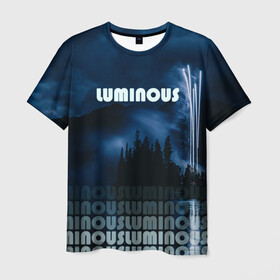 Мужская футболка 3D с принтом LUMINOUS в Белгороде, 100% полиэфир | прямой крой, круглый вырез горловины, длина до линии бедер | Тематика изображения на принте: неоновый принт | ночная атмосфера | ночное небо | ночной лес | темные облака | туман | фейерверк