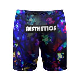 Мужские шорты спортивные с принтом AESTHETICS в Белгороде,  |  | брызги красок | неоновая надпись | неоновые цветы | неоновый свет | светодиоды | цветы