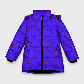 Зимняя куртка для девочек 3D с принтом котята фиолетовые котята в Белгороде, ткань верха — 100% полиэстер; подклад — 100% полиэстер, утеплитель — 100% полиэстер. | длина ниже бедра, удлиненная спинка, воротник стойка и отстегивающийся капюшон. Есть боковые карманы с листочкой на кнопках, утяжки по низу изделия и внутренний карман на молнии. 

Предусмотрены светоотражающий принт на спинке, радужный светоотражающий элемент на пуллере молнии и на резинке для утяжки. | котята котенок киса киска кот кошка бантик бантики бабочка