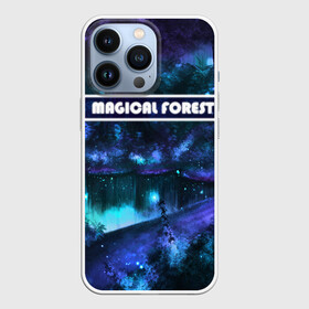 Чехол для iPhone 13 Pro с принтом MAGICAL FOREST в Белгороде,  |  | Тематика изображения на принте: звездное небо | магический лес | неоновая пыль | неоновые линии | озеро ночью | отражение в озере | светлячки в лесу