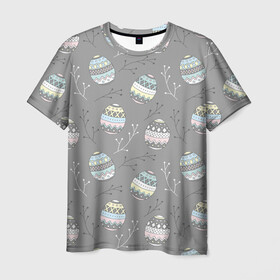 Мужская футболка 3D с принтом Яйца пасхальные серый фон в Белгороде, 100% полиэфир | прямой крой, круглый вырез горловины, длина до линии бедер | бог | вера | весна | воскресение | молитва | пасха | пасхальный | пост | религия | храм | христос | церковь | яйца пасхальные