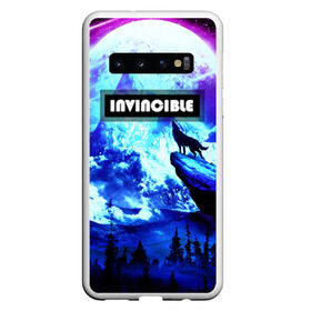 Чехол для Samsung Galaxy S10 с принтом INVINCIBLE(НЕПОДИМЫЙ-(АЯ)) в Белгороде, Силикон | Область печати: задняя сторона чехла, без боковых панелей | волк | волк воет на луну | волк зимой | зима | лес | луна | неоновая иллюстрация | неоновая надпись | оборотень | полнолуние | снег | снежные горы