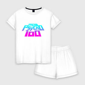 Женская пижама с шортиками хлопок с принтом Mob psycho 100 Logo (Z) в Белгороде, 100% хлопок | футболка прямого кроя, шорты свободные с широкой мягкой резинкой | 