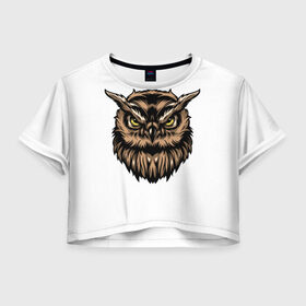 Женская футболка Crop-top 3D с принтом Сова в Белгороде, 100% полиэстер | круглая горловина, длина футболки до линии талии, рукава с отворотами | owl | глаза | птицы | сова | хищиник