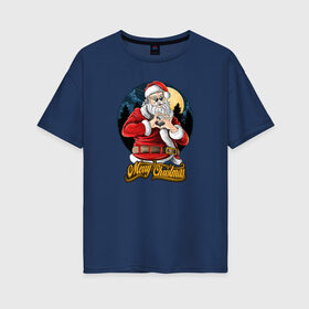 Женская футболка хлопок Oversize с принтом Merry Christmas | Santa Love в Белгороде, 100% хлопок | свободный крой, круглый ворот, спущенный рукав, длина до линии бедер
 | 