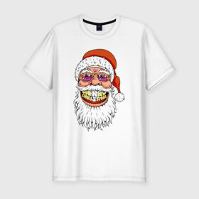 Мужская футболка хлопок Slim с принтом Довольный Санта в Белгороде, 92% хлопок, 8% лайкра | приталенный силуэт, круглый вырез ворота, длина до линии бедра, короткий рукав | 
