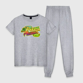 Женская пижама хлопок с принтом Pizza Planet в Белгороде, 100% хлопок | брюки и футболка прямого кроя, без карманов, на брюках мягкая резинка на поясе и по низу штанин | pixar | pizza planet | toy story | vdzabma | история игрушек | пиксар
