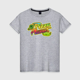 Женская футболка хлопок с принтом Pizza Planet в Белгороде, 100% хлопок | прямой крой, круглый вырез горловины, длина до линии бедер, слегка спущенное плечо | pixar | pizza planet | toy story | vdzabma | история игрушек | пиксар