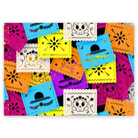 Поздравительная открытка с принтом Color pattern в Белгороде, 100% бумага | плотность бумаги 280 г/м2, матовая, на обратной стороне линовка и место для марки
 | flower | hat | hipster | skull | узор | хипстер | цветок | череп | шляпа