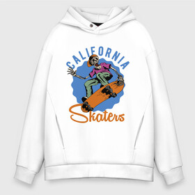 Мужское худи Oversize хлопок с принтом California skaters в Белгороде, френч-терри — 70% хлопок, 30% полиэстер. Мягкий теплый начес внутри —100% хлопок | боковые карманы, эластичные манжеты и нижняя кромка, капюшон на магнитной кнопке | california | skateboard | skeleton | skull | калифорния | скейтборд | скелет | череп