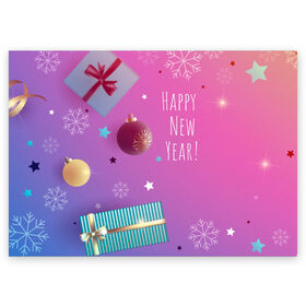 Поздравительная открытка с принтом Happy New Year! в Белгороде, 100% бумага | плотность бумаги 280 г/м2, матовая, на обратной стороне линовка и место для марки
 | 