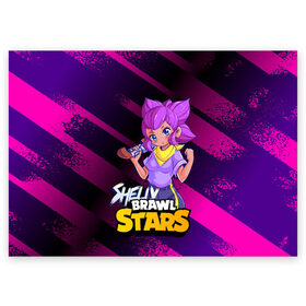 Поздравительная открытка с принтом Brawl Stars Shelly в Белгороде, 100% бумага | плотность бумаги 280 г/м2, матовая, на обратной стороне линовка и место для марки
 | anime | brawl | brawl stars | brawlstars | brawl_stars | panny | shelly | аниме | бравл | бравлстарс | девочка | девушка | манга | шели | шелли | шэли | шэлли