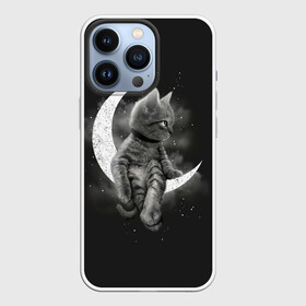 Чехол для iPhone 13 Pro с принтом Котик на луне в Белгороде,  |  | Тематика изображения на принте: cat | likee | tik tok | астронавт | вселенная | галактика | грозовой кошак | дым | звезда | космос | кот | кот в космосе | кот на луне | котик | кошак | кошечка | кошка | лайки | луна | милый кот | мур | мяу | облако