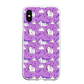 Чехол для iPhone XS Max матовый с принтом Unicorn pattern в Белгороде, Силикон | Область печати: задняя сторона чехла, без боковых панелей | cloud | heart | hoofs | horn | mane | pattern | star | tail | unicorn | грива | единорог | звезда | копыта | облако | рог | сердце | узор | хвост