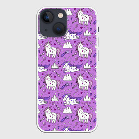 Чехол для iPhone 13 mini с принтом Unicorn pattern в Белгороде,  |  | cloud | heart | hoofs | horn | mane | pattern | star | tail | unicorn | грива | единорог | звезда | копыта | облако | рог | сердце | узор | хвост