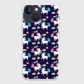 Чехол для iPhone 13 mini с принтом Unicorn pattern в Белгороде,  |  | cloud | heart | hoofs | horn | mane | pattern | star | tail | unicorn | грива | единорог | звезда | копыта | облако | рог | сердце | узор | хвост