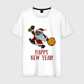 Мужская футболка хлопок с принтом Happy New Year! в Белгороде, 100% хлопок | прямой крой, круглый вырез горловины, длина до линии бедер, слегка спущенное плечо. | 
