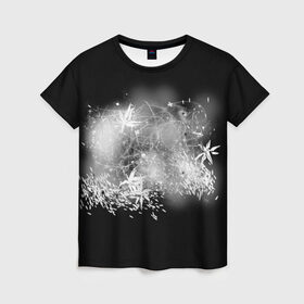 Женская футболка 3D с принтом абстракция в Белгороде, 100% полиэфир ( синтетическое хлопкоподобное полотно) | прямой крой, круглый вырез горловины, длина до линии бедер | абстракция | белый | линии | цветы | чёрный