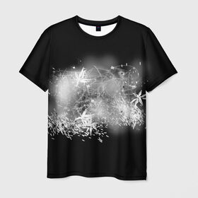 Мужская футболка 3D с принтом абстракция в Белгороде, 100% полиэфир | прямой крой, круглый вырез горловины, длина до линии бедер | абстракция | белый | линии | цветы | чёрный