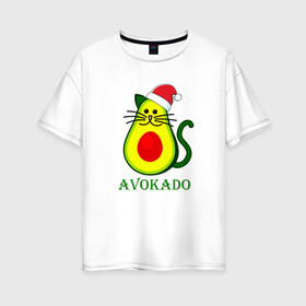 Женская футболка хлопок Oversize с принтом Avokado в Белгороде, 100% хлопок | свободный крой, круглый ворот, спущенный рукав, длина до линии бедер
 | 2020 | 2021 | avokado | cat | meme | авокадо | кот | мем | новый год | хвост