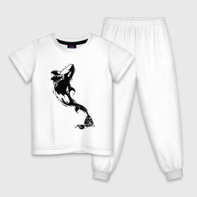 Детская пижама хлопок с принтом Чернильная касатка в Белгороде, 100% хлопок |  брюки и футболка прямого кроя, без карманов, на брюках мягкая резинка на поясе и по низу штанин
 | арт | белый | капли | капля | касатка | рисунок | чернила | чернильный рисунок | чёрный