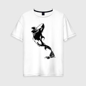 Женская футболка хлопок Oversize с принтом Чернильная касатка в Белгороде, 100% хлопок | свободный крой, круглый ворот, спущенный рукав, длина до линии бедер
 | арт | белый | капли | капля | касатка | рисунок | чернила | чернильный рисунок | чёрный