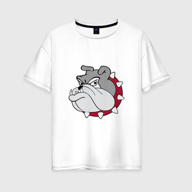 Женская футболка хлопок Oversize с принтом Грозный питбуль в Белгороде, 100% хлопок | свободный крой, круглый ворот, спущенный рукав, длина до линии бедер
 | арт | клык | клыки | ошейник | пёс | питбуль | рисунок | собака | шипастый ошейник