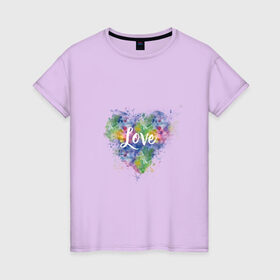 Женская футболка хлопок с принтом Сердце в Белгороде, 100% хлопок | прямой крой, круглый вырез горловины, длина до линии бедер, слегка спущенное плечо | heart | love | watercolor | акварель | градиент | любовь | сердце