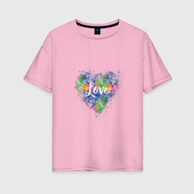 Женская футболка хлопок Oversize с принтом Сердце в Белгороде, 100% хлопок | свободный крой, круглый ворот, спущенный рукав, длина до линии бедер
 | heart | love | watercolor | акварель | градиент | любовь | сердце