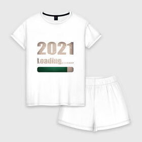 Женская пижама с шортиками хлопок с принтом 2021 - Загрузка в Белгороде, 100% хлопок | футболка прямого кроя, шорты свободные с широкой мягкой резинкой | 