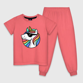 Детская пижама хлопок с принтом Стильный единорог в Белгороде, 100% хлопок |  брюки и футболка прямого кроя, без карманов, на брюках мягкая резинка на поясе и по низу штанин
 | rainbow | unicorn | единорог | очки | радуга