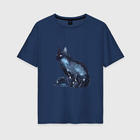 Женская футболка хлопок Oversize с принтом Космический кот в Белгороде, 100% хлопок | свободный крой, круглый ворот, спущенный рукав, длина до линии бедер
 | cat | galaxy | space | stars | галактика | звезды | космос | кот | туманность