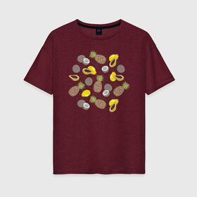 Женская футболка хлопок Oversize с принтом Экзотические фрукты в Белгороде, 100% хлопок | свободный крой, круглый ворот, спущенный рукав, длина до линии бедер
 | coconut | fruit | papaya | pineapple | ананас | кокос | папайя | фрукты | экзотика