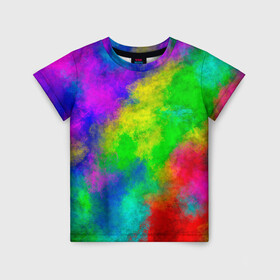 Детская футболка 3D с принтом Multicolored в Белгороде, 100% гипоаллергенный полиэфир | прямой крой, круглый вырез горловины, длина до линии бедер, чуть спущенное плечо, ткань немного тянется | Тематика изображения на принте: abstract | colorful | holi | neon | pattern | rainbow | texture | абстракция | граффити | дым | искусство | кислота | кислотный | краска | красочный | микс | неоновый | облака | радуга | радужный | текстура | туман | узор | холи