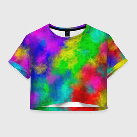 Женская футболка Crop-top 3D с принтом Multicolored в Белгороде, 100% полиэстер | круглая горловина, длина футболки до линии талии, рукава с отворотами | abstract | colorful | holi | neon | pattern | rainbow | texture | абстракция | граффити | дым | искусство | кислота | кислотный | краска | красочный | микс | неоновый | облака | радуга | радужный | текстура | туман | узор | холи