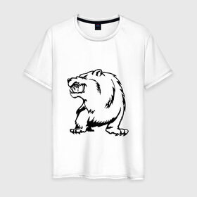 Мужская футболка хлопок с принтом Гризли в Белгороде, 100% хлопок | прямой крой, круглый вырез горловины, длина до линии бедер, слегка спущенное плечо. | beer | арт медведь | гризли | медведь | мишка
